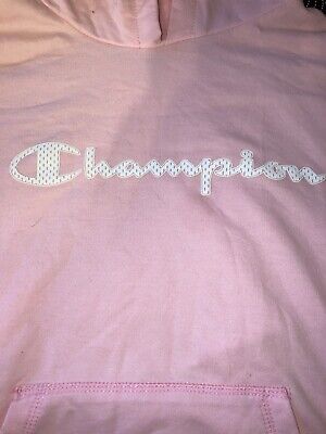 Youth Girl’s Champion Logo Graphic Print Pink/White Hooded Sweatshirt Size XL 2
