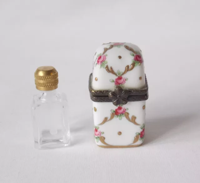Orchid Designs Porcelain Trinket Box With Miniature Scent, Perfume Bottle.