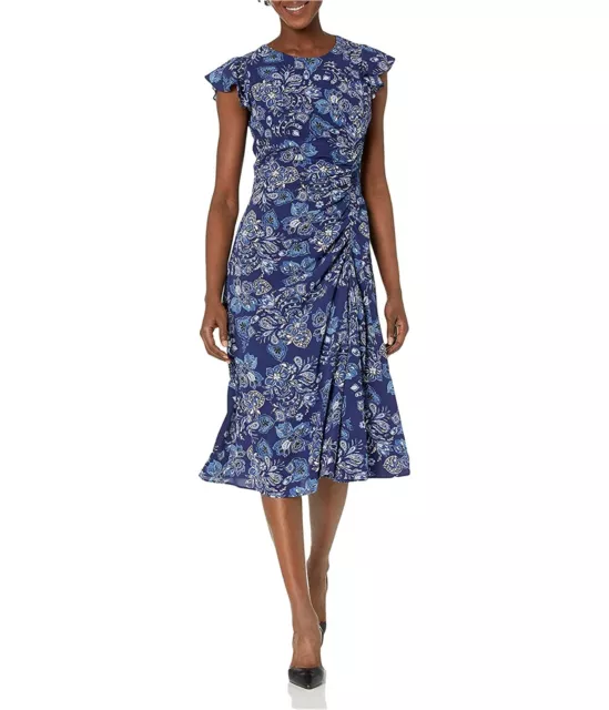 Vince Camuto Womens Floral Midi Dress, Blue, 14