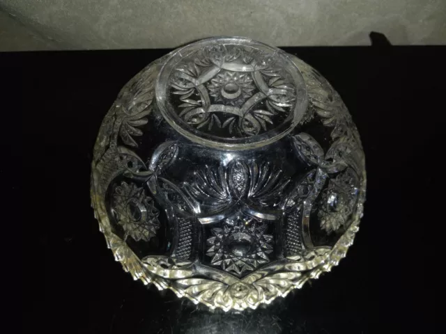 Antique Vintage American Brilliant Period Heavy Cut Glass Flower Swirl Bowl 2