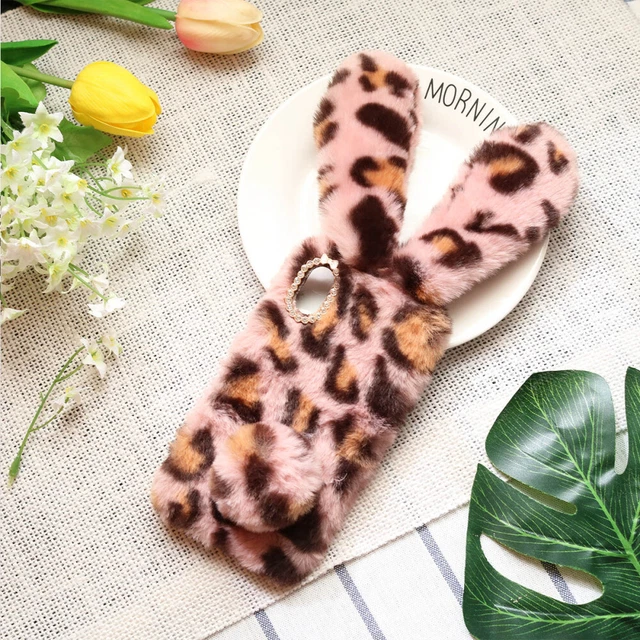 Peluche Lapin Cas De Téléphone De Mode Strass Hiver Garder Chaud 8