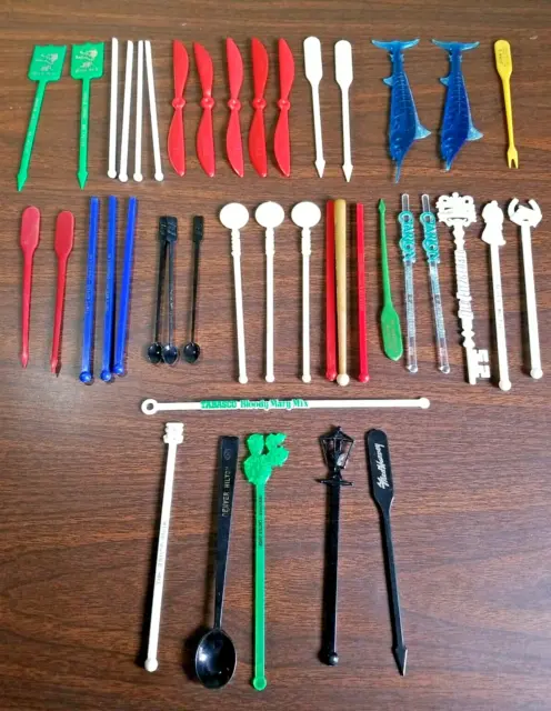 Lot Of 42 Vintage Plastic Bar Ware Drink Swizzle Sticks Cocktail Stirrers Mixed