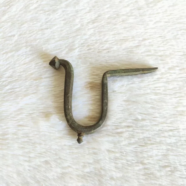 19c Vintage Handmade Ornate Brass Wall Hanger Hook Decorative Rich Patina I416