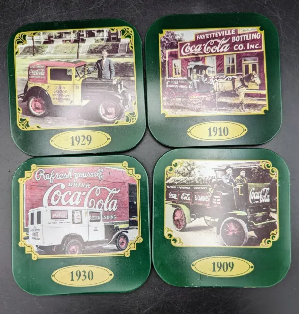 COCA-COLA 4pc Coaster Set 1990 Vintage Delivery Trucks Early 1900s No Box