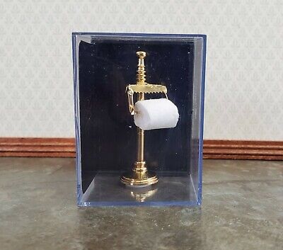Dollhouse Miniature Toilet Paper Stand Brass Gold Reutter 1:12 Scale Bathroom