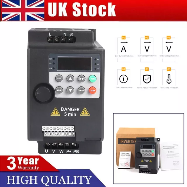 2.2KW 3HP VARIABLE FREQUENCY DRIVE MOTOR INVERTER VFD 220V SINGLE To 3 PHASE UK