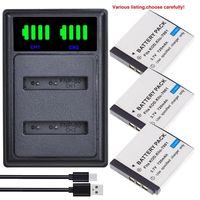 Batteria per Kodak KLIC-7001, K7001 e Kodak EasyShare M320, M340, M341, M753 Zoom, M763, M853 Zoom, M863, M893 IS, M1063, M1073