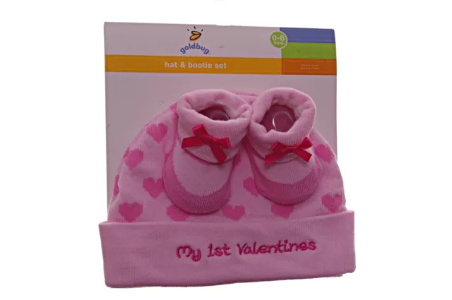 Baby Girls My First 1st Valentines Day Hat Booties 6 Months Infant Heart ❤️ NEW