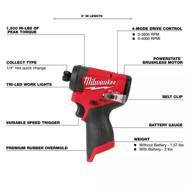 Milwaukee 3453-20 M12 Fuel 1/4" Hex Impact Driver GEN 3 latest model