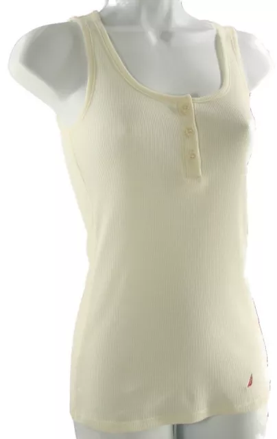 Nautica Pajama Sleep Shirt Cotton Blend Ribbed Knit Henley Tank Top, Ivory