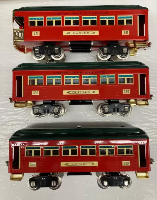 MTH Tinplate 300-Series Standard Gauge Christmas 3 Car Set Donner Blitzen Dancer