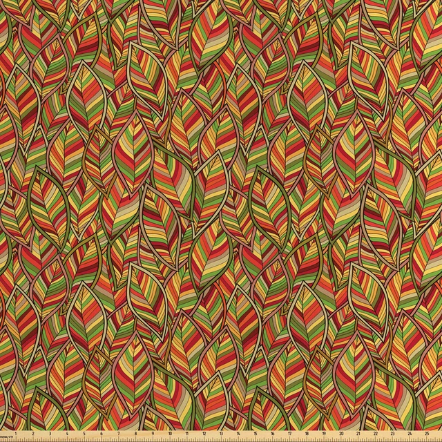 Blätter Satin Stoff als Meterware Herbst Faded Leafage