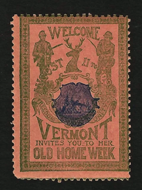 1901 Old Home Week for Vermont Stamp - Soldiers and Emblem - Peach and Green
