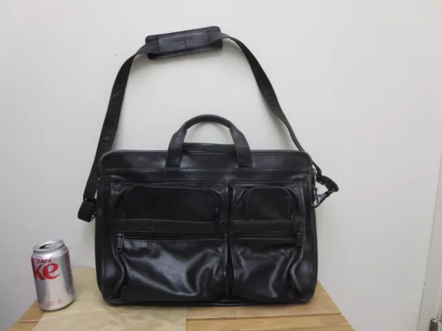 Vintage TUMI Black Leather Large Screen Laptop Briefcase Carry On Bag Expandable