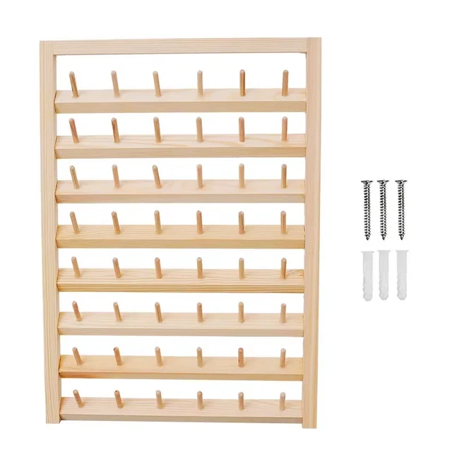 DIY HOME SPINDLE Rack Wall Hanging Wooden Spool Sewing Thread Rack ...