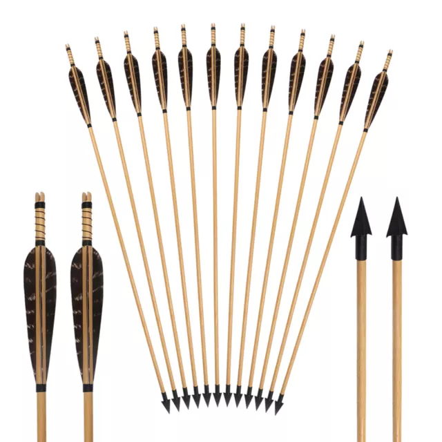 12pcs 31.5 inch Wooden Arrows Turkey Feather Handmade Wood Shaft Archery  Arrows