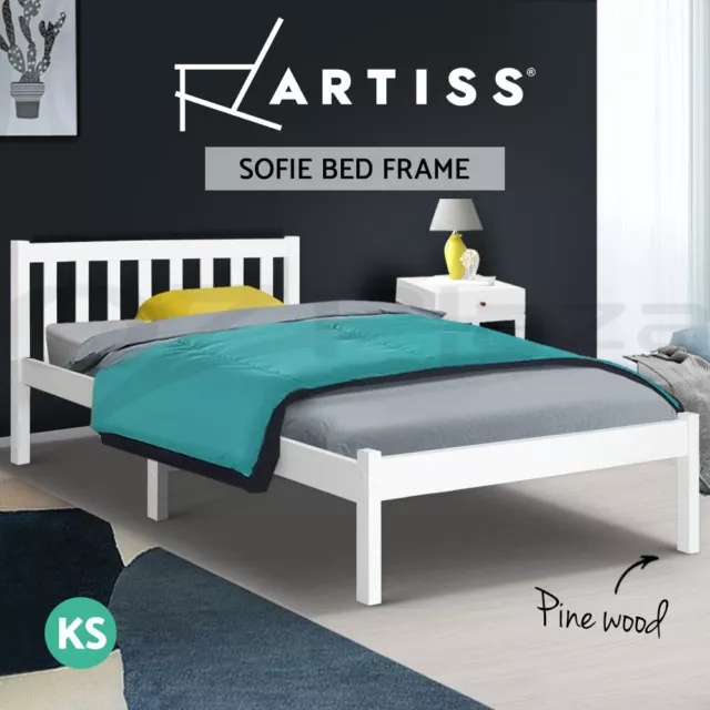 Artiss Bed Frame King Single Size Wooden Mattress Base Timber Platform White