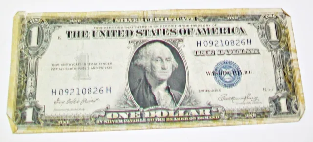 1935 E $1.00 U.S. One Dollar  Bill USA Silver Certificate Circulated