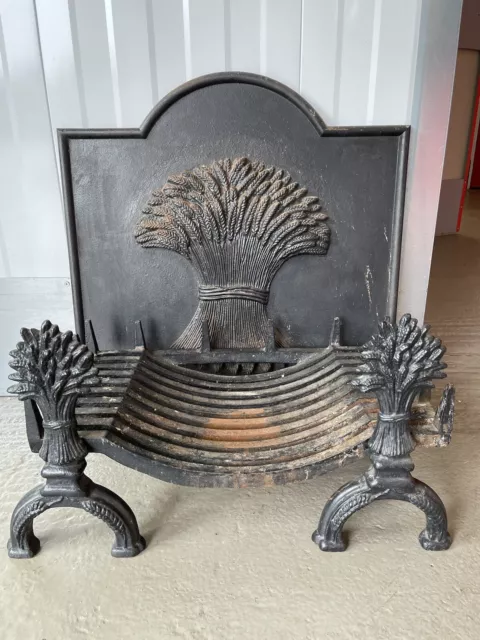 Very Large Cast Iron Fire Back Plate, Grate And Dogs