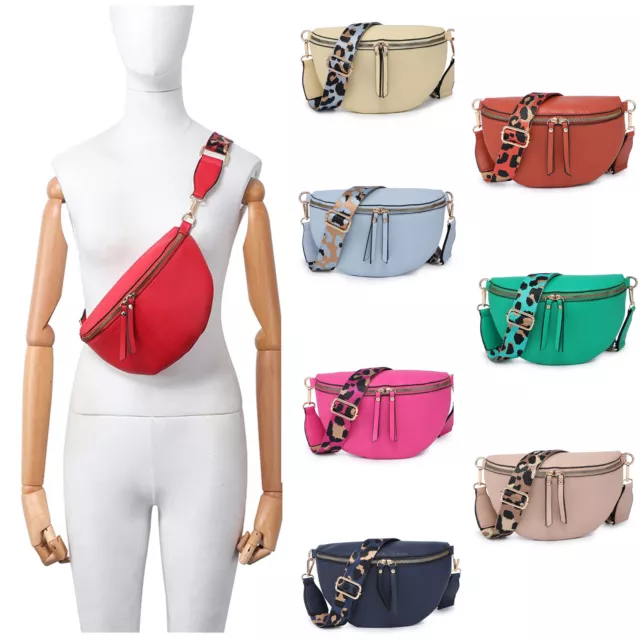 Faux Leather chest bag Woman Small Oval Cross Body Shoulder Bag Canvas strap