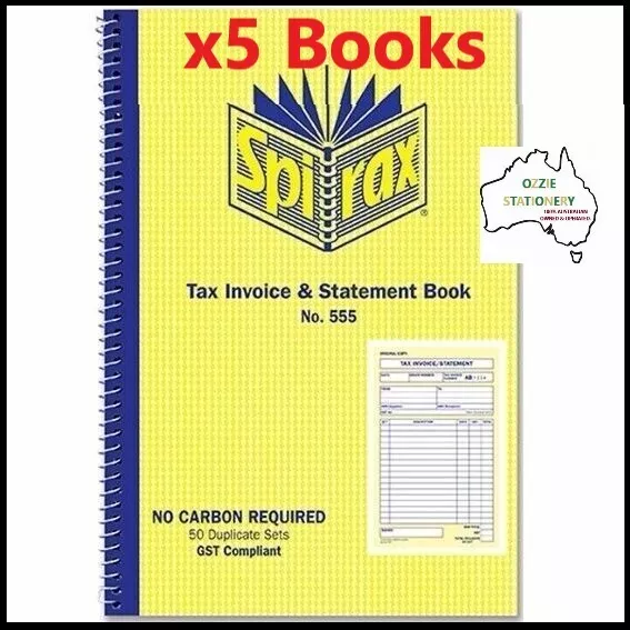 5 x Spirax 555 Invoice Statement Book 50/Dup 144MMx207mm 1/View in stock