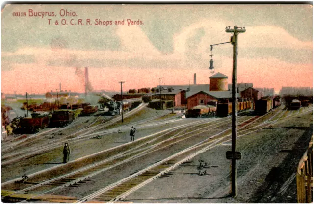 Postcard Vintage Toledo & Ohio Central Railroad Train Station Bucyrus, OH