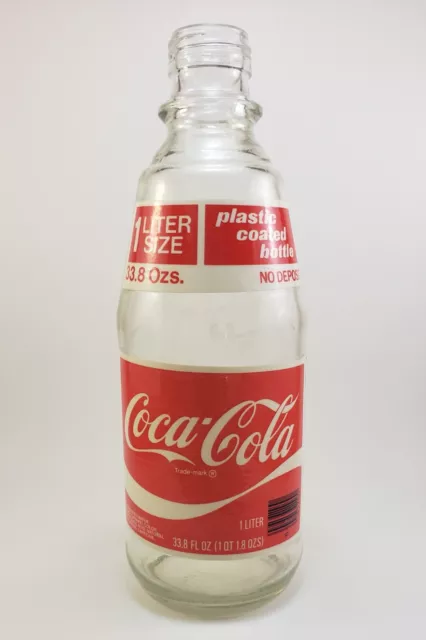 Vintage Rare Find Coca-Cola 1 liter 33.8oz Plastic Coated Glass Bottle 1978