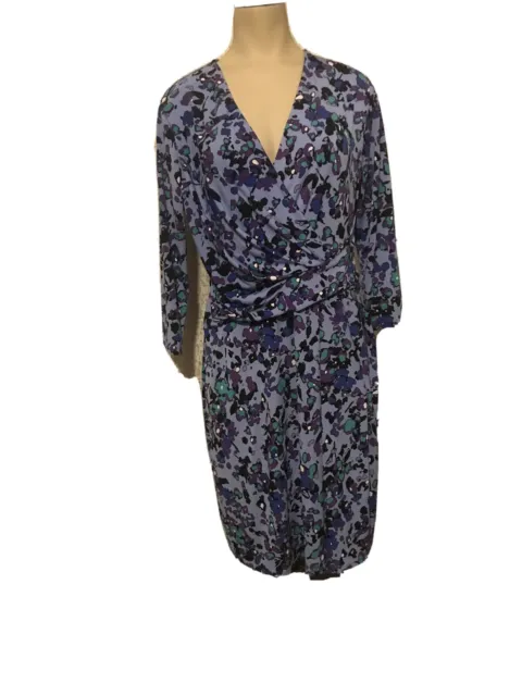 Ellen Tracy Womens Faux Wrap Blue Animal Print Dress, Medium