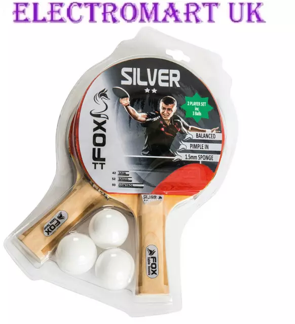 Table Tennis Bat And Ball  Fox Tt Silver 2 Star 2 Player Set 2 X Bats 3 X Balls