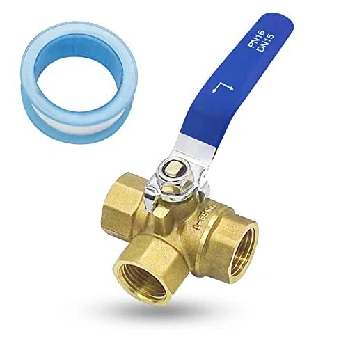 1/2" 3-Way L-Port Ball Valve NPT Female Brass Ball Valve with Seal Tape