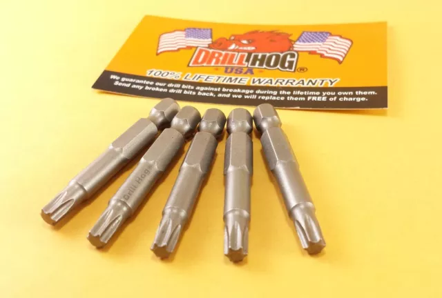 Drill Hog® T-20 Torx Bit T-20 Star Bit Insert T-20 x 2" Lifetime Warranty 5 Pcs