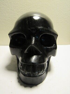 Large Black Obsidian Crystal Skull ~ Hand Carved 4.25" Volcanic Glass Healing!