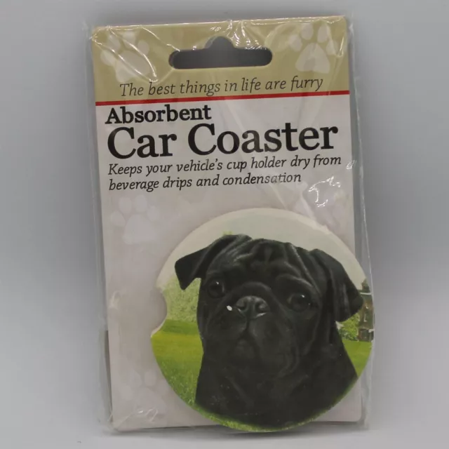 Super Absorbent Car Coaster - Dog - Pug - Black