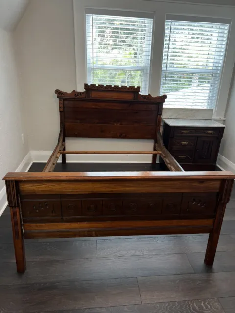 Eastlake Victorian Walnut Furniture 3 Piece Set, Original Wood And Finish