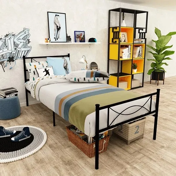 Twin Size Metal Platform Bed with Bowknot Headboards (Mattress Not Included)