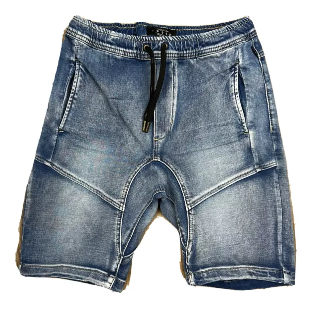 Indie Boys Shorts Sz 12 Blue Light Wash Denim Drop Crotch Elastic Waist AZ