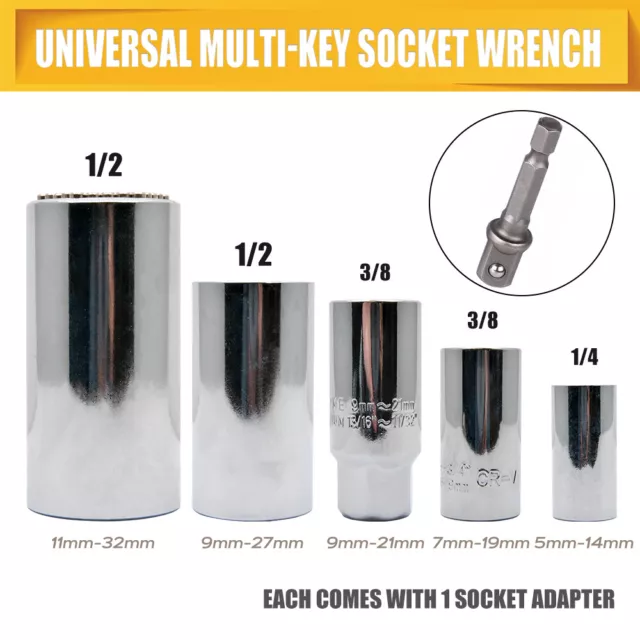 Universal Steckschlüssel Aufsatz Nuss 1/4'', 3/8'', 1/2'' Adapter Multischlüssel