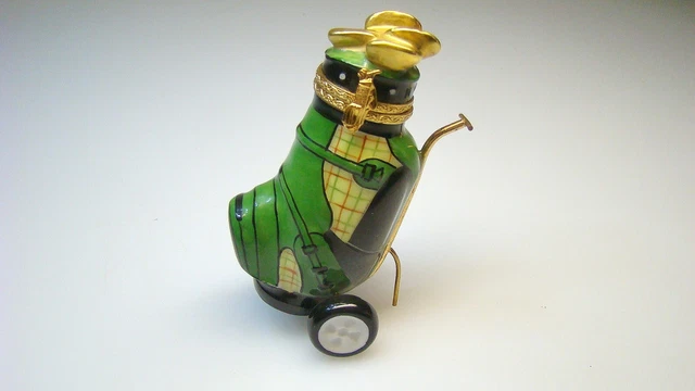 Limoges France Peint Main Golf Bag w Clubs Miniature Hinged Box