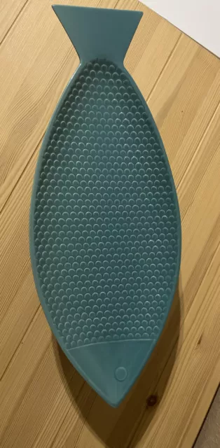 West Elm Large Fish Shaped Serving Platter Plate Aqua Blue Stoneware 20" Inches