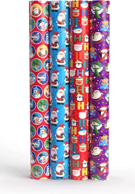 4 x 10M Weihnachtsgeschenk Verpackungspapier Weihnachten traditionelle und niedliche Designrollen