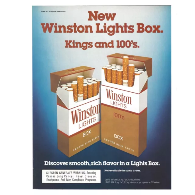 Winston Lights Kings 100s Cigarettes Print Ad 1986 Vintage 80s Retro Smoking