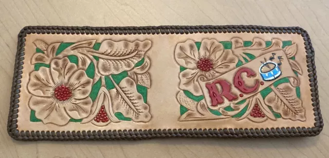 Vintage Diplomat Hand Tooled Genuine Leather Bifold Wallet Flower Print