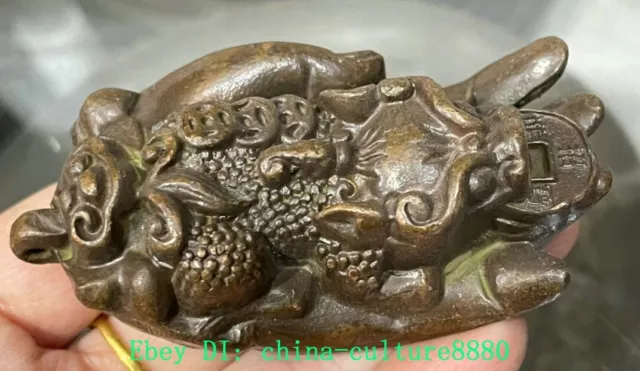 Antique dynastie bronze Feng Shui fortune Bouddha main Dragon bête