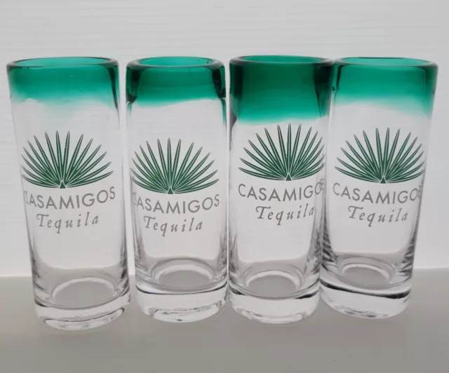 Four Casamigos Tequila George Clooney Shooters Clear Glass Aqua Rim