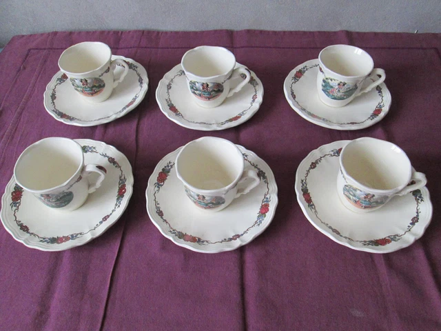 6 tasses café et soucoupes  anciennes en faience Obernai Sarreguemines