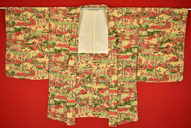 Vintage Japanese Kimono Silk Antique BORO HAORI Kusakizome Dyed/A850/340