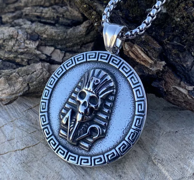 Mens Stainless Steel Egyptian Pharaoh Hip Hop Skull Pendant Necklace Men Gift