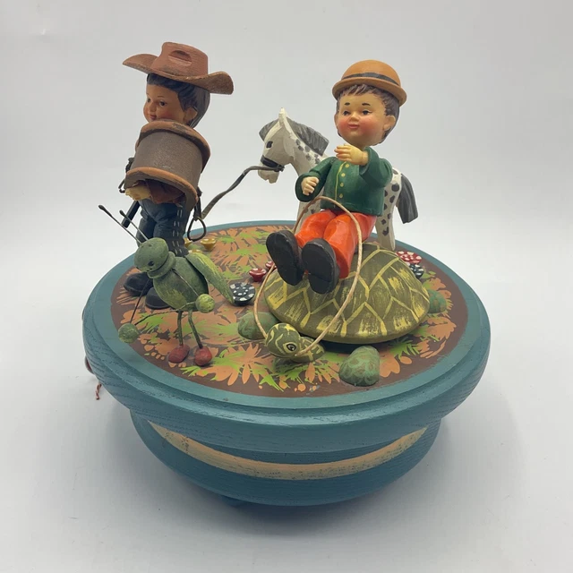 VINTAGE ANRI MUSIC Box Thorens Swiss Movement Wood Happy Wanderer