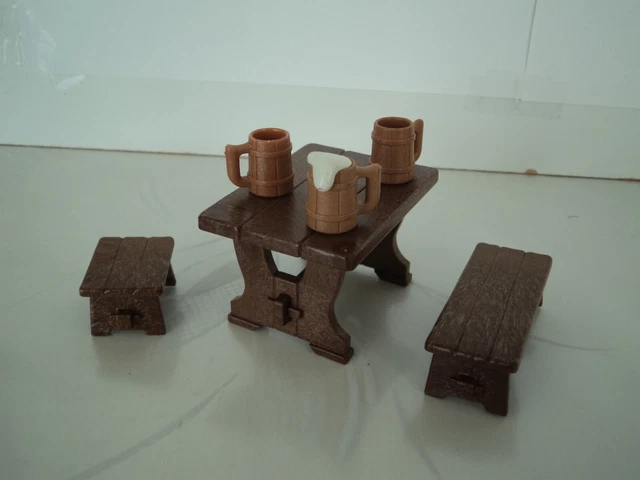 Table Playmobil Vintage Avec Bancs - Accessoires Médiévaux, Pirates Et Western - Occasion Bon État