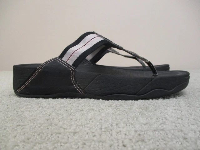 Fitflop Sandals Womens 8 Black Platform Microfibre Toe Post Thong FlipFlop Beach